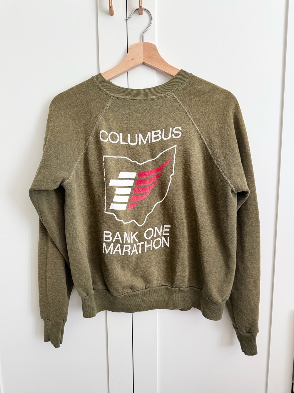 Vintage Columbus Bank One Marathon Olive Crewneck Sweatshirt